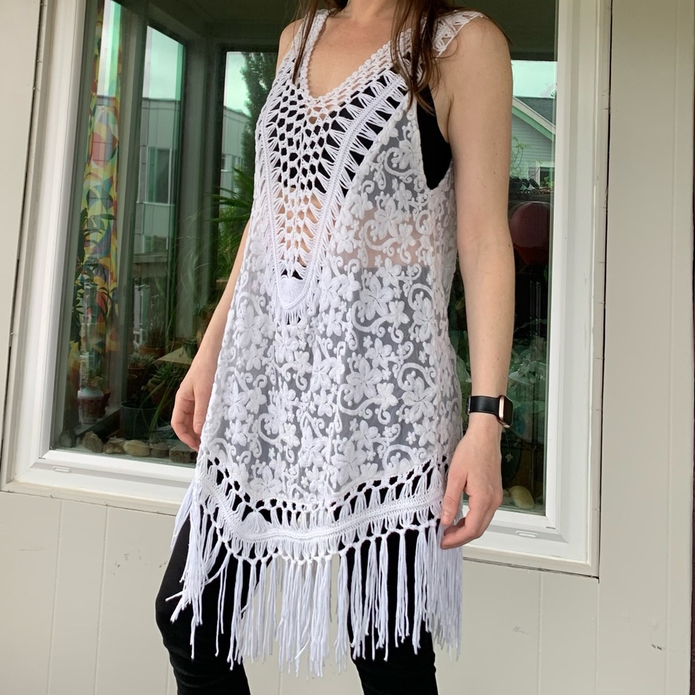 Advance Apparels White Mesh Dress Free Size